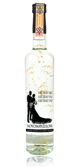 Darčeková fľaša - Borovička so zlatom  - Personalizovaná - novomanželom