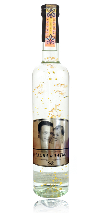 Darčeková fľaša - Borovička so zlatom - Personalizovaná -  Foto, text