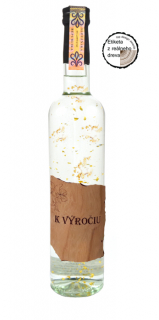 Darčeková fľaša - Slivovica so zlatom  Drevená - K výročiu