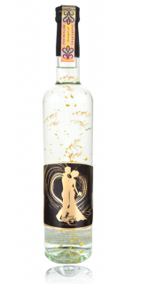 Darčeková fľaša - Slivovica so zlatom novomanželom metalická